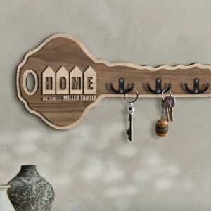 family name wall key rack in key shape