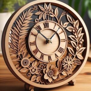 handcrafted floral wooden desk clock