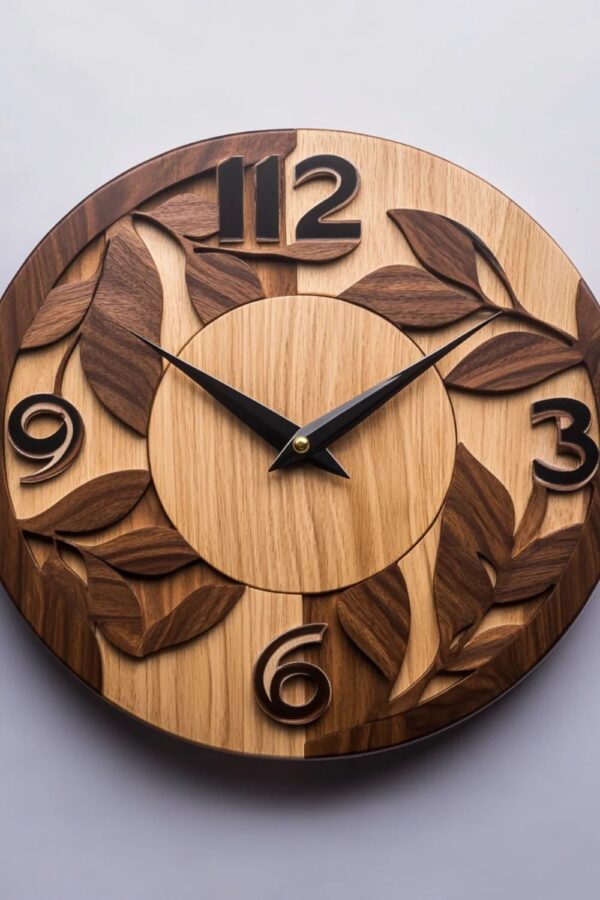 nature carve wooden wall clock