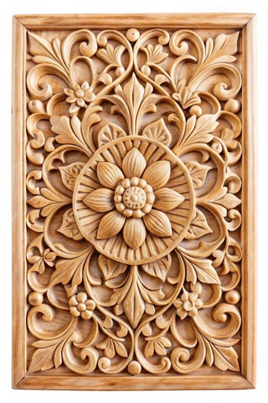 pattern of flower carved on wood