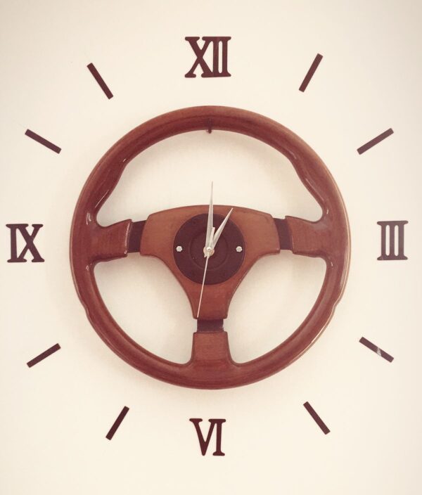 Steering Wheel Wooden Wall Clock