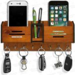 wooden wall wooden wall organizer with key hooks & phone holder with key hooks & phone holder