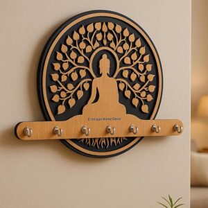 Black & Brown Color Wooden Buddha Wall Key Holder