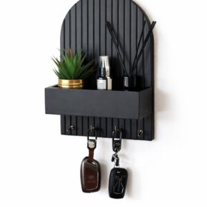 Premium Wall Key Holder with Utility Shelf – Modern Fluted Finish