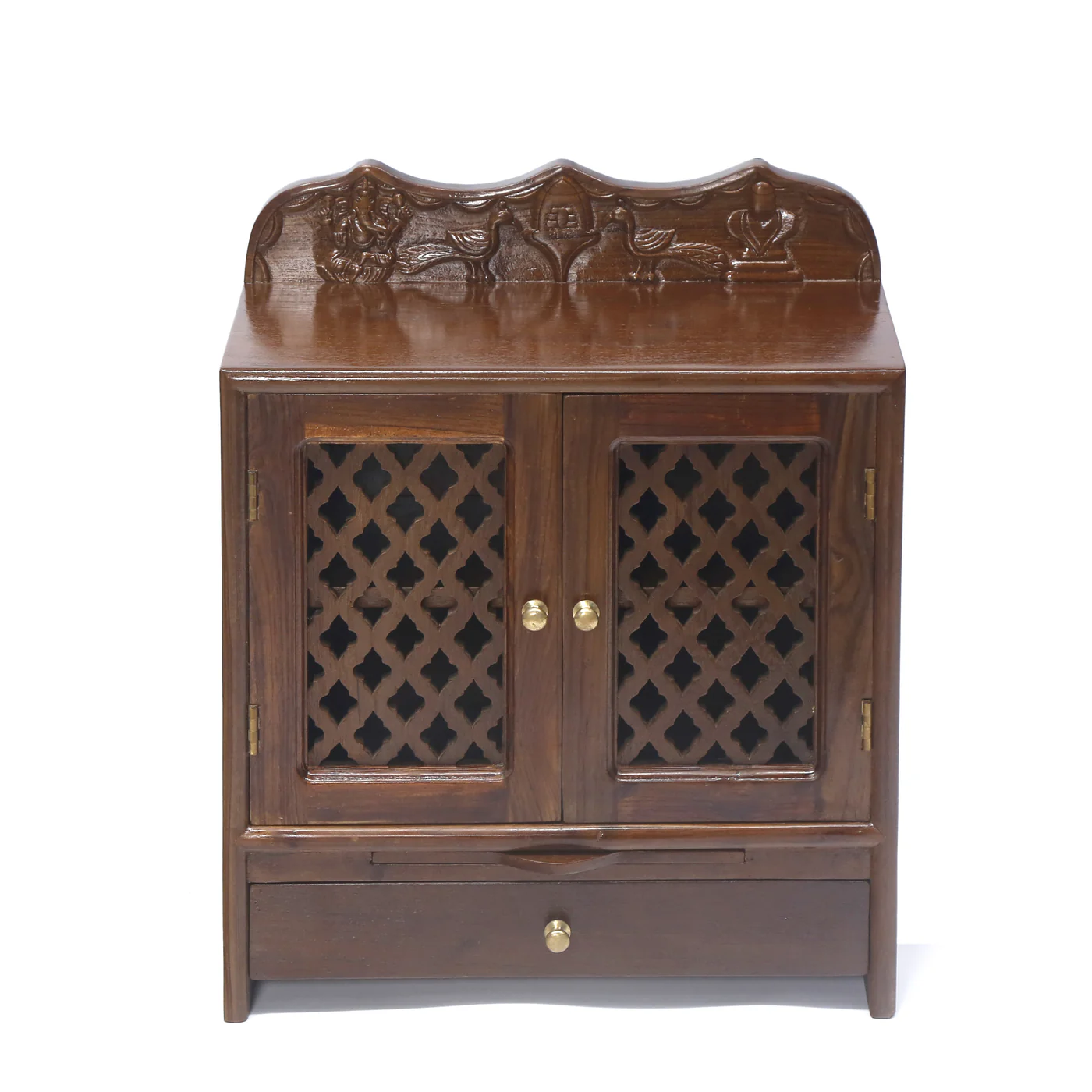 Carved Wooden Temple with Drawer and Tray - Image 3