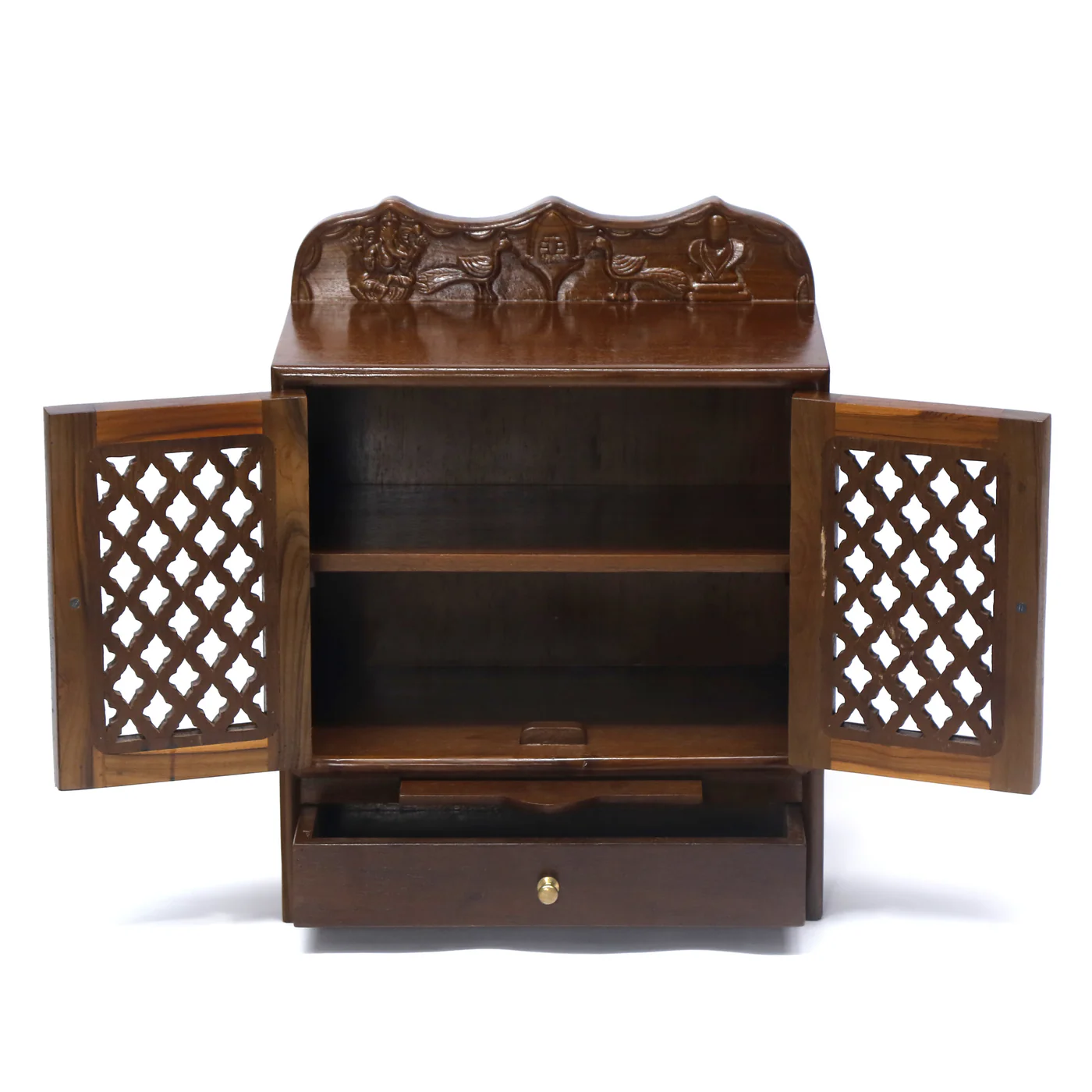 Carved Wooden Temple with Drawer and Tray - Image 2