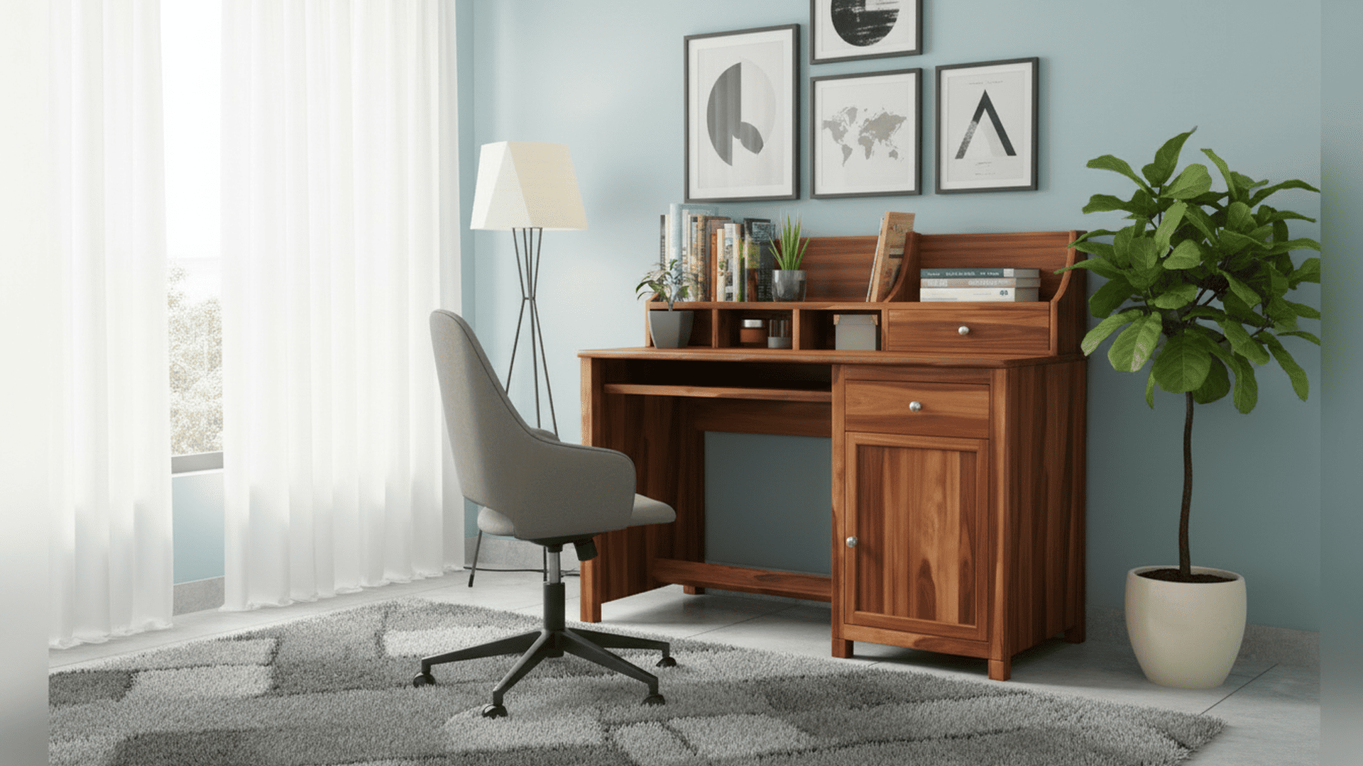 Nettle Wooden Study Table with Shelf – Honey Finish - Image 3