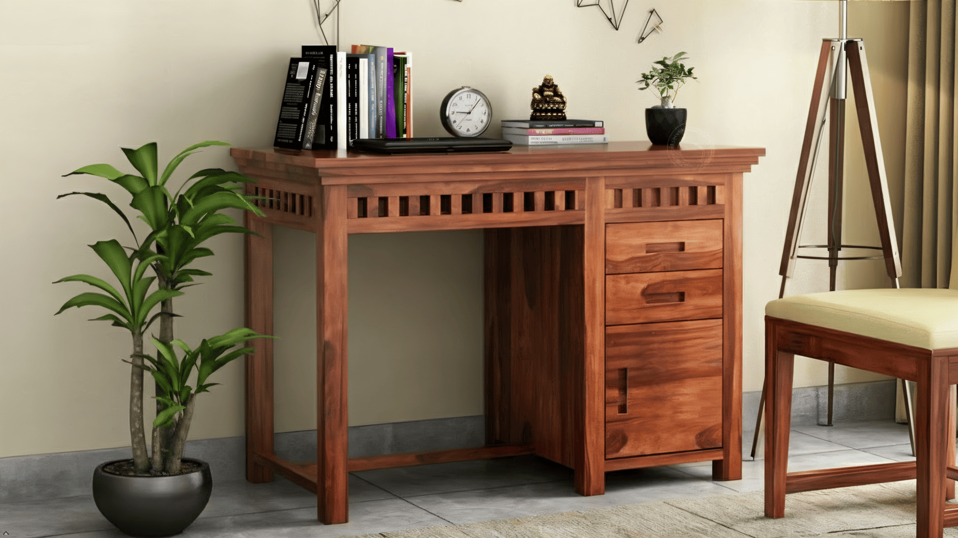 Adolph Study Table with Pull Out Drawers and Cabinet