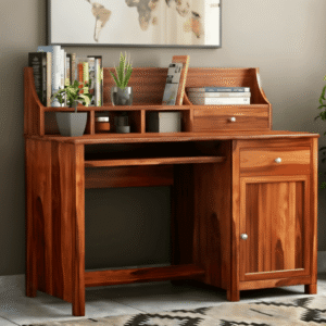 Nettle Wooden Study Table with Shelf – Honey Finish