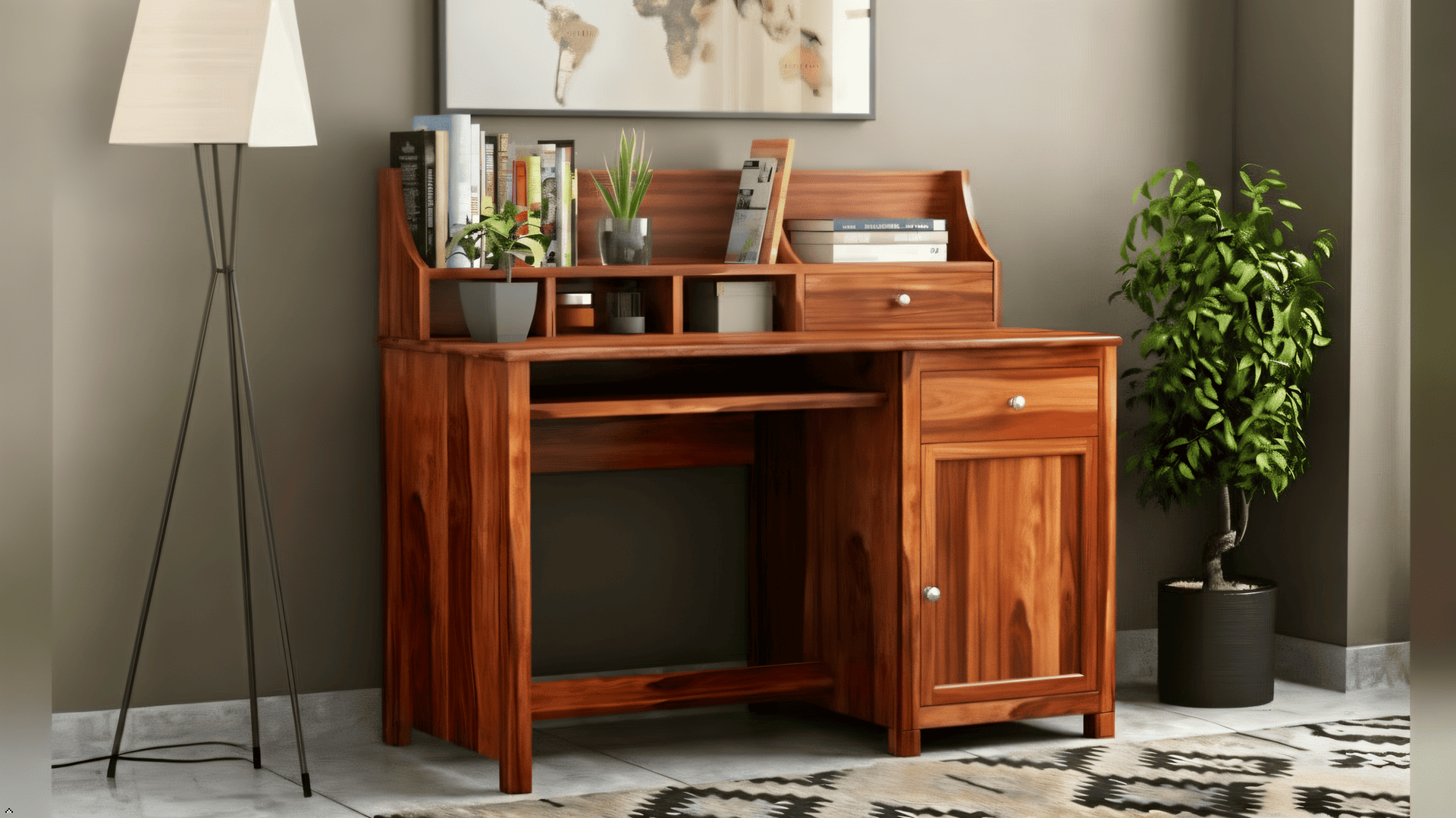 Nettle Wooden Study Table with Shelf – Honey Finish