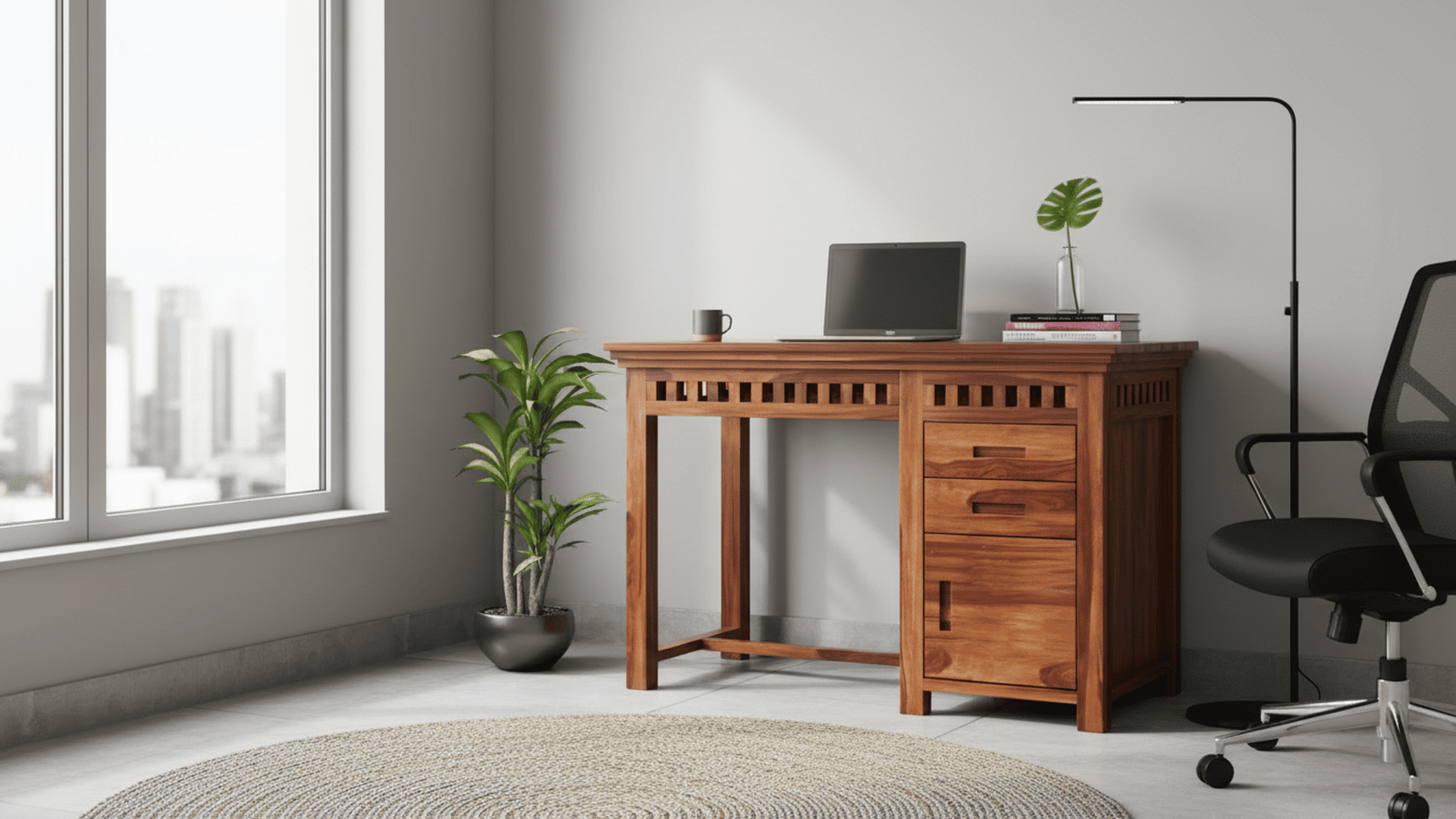 Adolph Study Table with Pull Out Drawers and Cabinet - Image 5