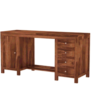 Brason Sheesham Wood Study Table with Four Drawers & Cabinet (Honey Finish)